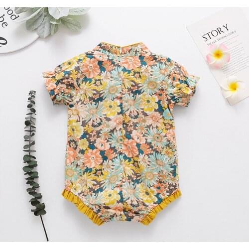 2021 Summer Infant Girls Clothing Short Sleeve Floral Print Chinese Style Clothing Baby Jumpsuit Twin Baby Clothes For 0-2y Baby