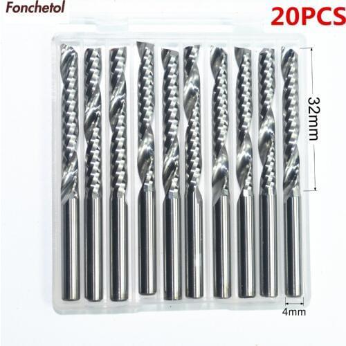 4mm*32mm-20PCS CNC solid carbide End Mill,tungsten steel woodworking router bit,1 Flute spiral milling cutter,MDF,acrylic,PVC
