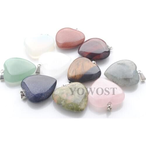 5Pcs Natural Stone Dangle charms Pendants 25x25mm Love Heart Shaped Bead Reiki Chakra Healing for Earrings Jewelry Making QBN400