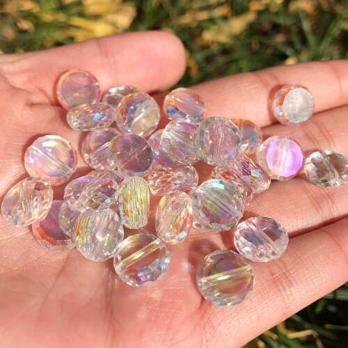 White AB Color Crystal Beads Flat Round Shape Faceted Glass Beads For Jewelry Making Bracelet Accessories 12x5mm