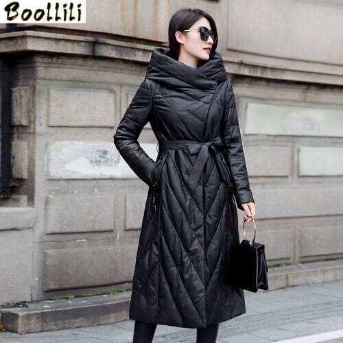 Boollili Genuine Leather Jacket Sheepskin Coat Women Clothes 2020 New White Duck Down Coat Hooded Winter Coat Women