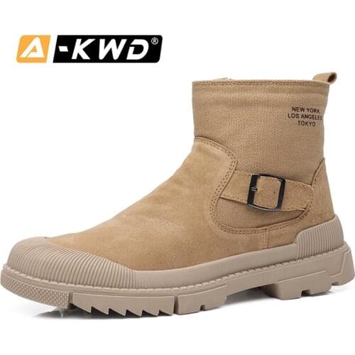 Fashion Men Boot High Top Work Shoes Casual Men Leather Boots Sneakers Man Chaussure Homme Cuir Side Zipper Men Chelsea Boots 44