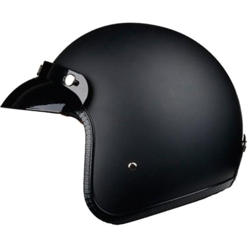 Black PU Leather Casco Moto Vintage Motorcycle Helmet Jet Capacetes De Motociclista Vespa Cascos Para Moto Cafe Racer Open Face