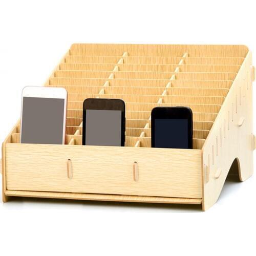 Wooden Mobile Phone Management Storage Box Creative Desktop Office Meeting Finishing Grid Multi Cell Phone Rack Shop Display