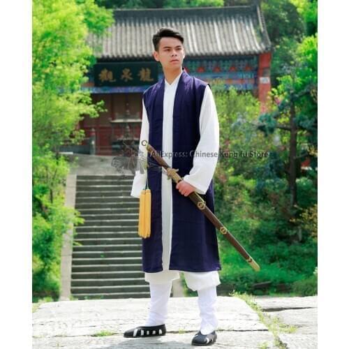 Custom Make 25 Colors Long Vest for Tai chi Uniform Shaolin Monk Kung fu Wing Chun Taoist Martial arts Suit