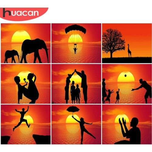 HUACAN Picture By Numbers Figure DIY Gift Painting By Number Sunset Frame Handpainted On Canvas Family Home Decoration Modern