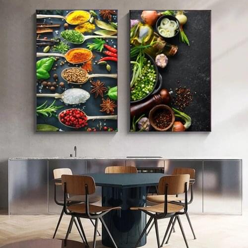 Modern Kitchen Mix Herb and Spices Painting on Canvas Painting Poster and Print Cuadros Wall Art Pictures Restaurant Home Decor
