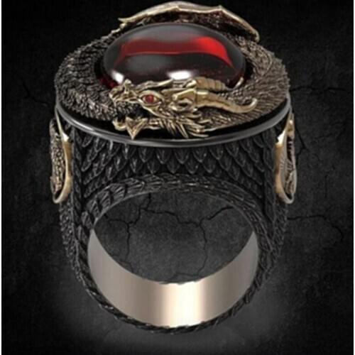 Classic Men Dragon Ring Jewelry Fashion Punk Style Phoenix Red Crystal Rings For Male Party Best Gift