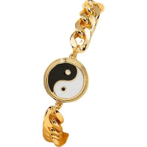 2021 Ins Gold Chunky Chain Black White Enamel Tai Ji Yin Yang Minimalism Hand Bracelets Korean Fashion Women Party Jewelry