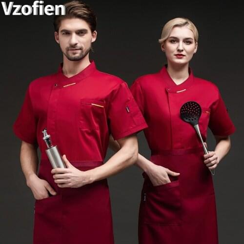 Chef Jacket Hotel Restaurant Work Wear Bakery Catering Food Services Cook Jacket Short Sleeve Breathable Chef Uniform Overalls