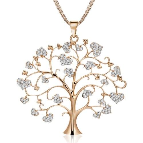 Fashion Creative Personality Jewelry Life Tree Inlaid Heart Shaped Leaves Zircon Necklace For Women Namour Charm Christmas Gift