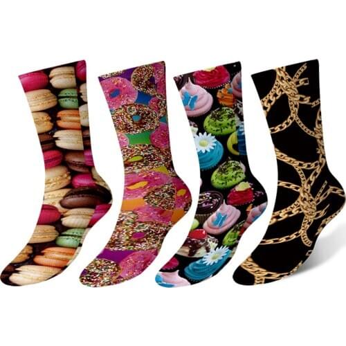New Fashion 3D Printed Funny Macarons Cotton Socks Kawaii Cake Donuts Long Socks Women Kids Stocks Sox drop shipping