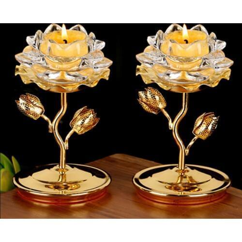 High Grade Chinese style Lotus Ghee Lamp Holder Feng Shui Home Decor Crystal Glass Block Candle Holders Party Dceoration LFB479