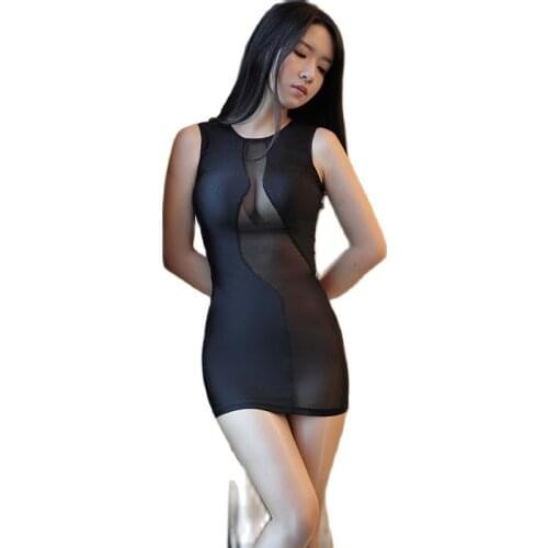 Sexy Underwear Sex Appeal Splices Perspective Skirt Uniforms Tempt Nightclub One-Piece Transparent Gauze Dress Patchwork Dresses