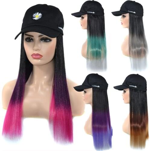 ZM Hairnet red same small daisy hat wig straight duck tongue cap color gradual change long straight hair hat wig integration