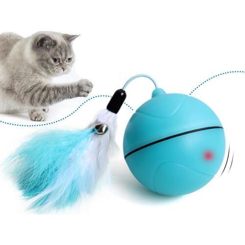 Funny Pet Dog Cat Toys Chargable LED Scrolling Glowing Balls with Feather Bell Sound Silicone Balls Agile training Catch Cat Toy