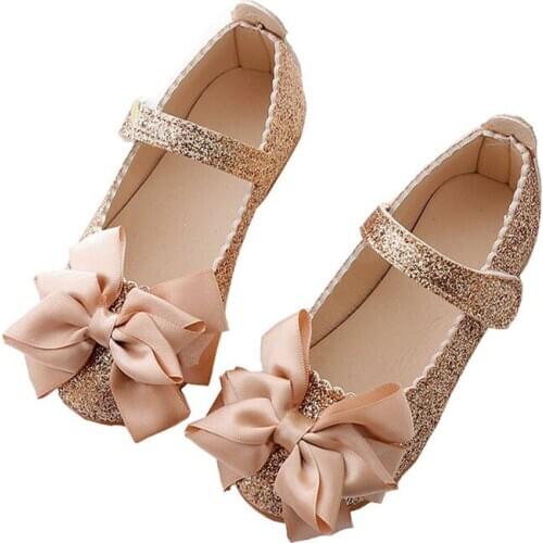 Flowers Children Toddler Baby Little Girl Kids Sequins Bowknot Dress Shoes For Girls School Gold Party And Wedding Shoes