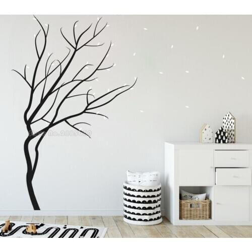 Windy Winter Tree Vinyl Wall Art Stickers Living Room Bedroom Wall Decoration Simple Tree Trunk Wall Decals Home Murals LL2626