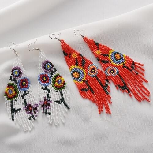 Vintage Bohemian Tassel Earrings For Women Flower Shape Beads Earrings Women Jewelry Long Dangle Statement Earrings