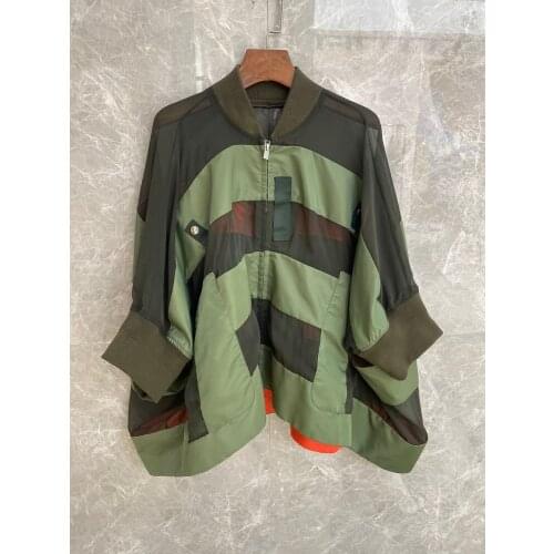 Autumn Fashion 2021 New Women Mesh Patchwork Asymmtrical Batwing Sleeve Loose Jacket Coat For Female 2 Color Tutu