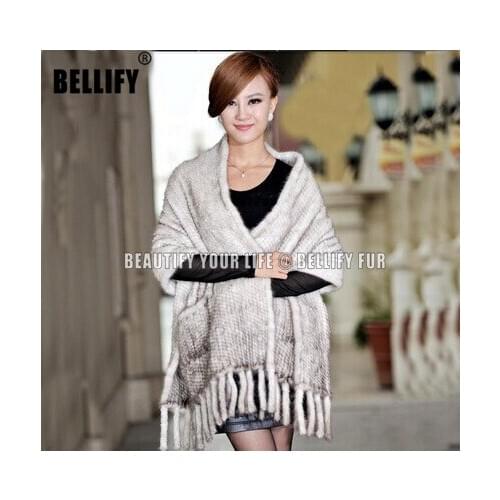 European Design Elegant Women"s Winter Luxury Genuien Mink fur Wedding cape With tassel High fashion poncho hijab shawls