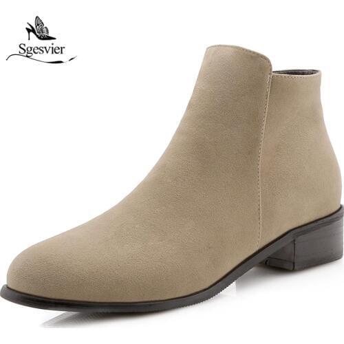 Sgesvier Fashion Women Martin Boots Autumn Winter Boots Classic Zipper Ankle Boots Suede Thick Heel Women Shoes Size 31-47 OX971
