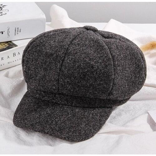 Wool Women Beret Autumn Winter Octagonal Cap Hats Stylish Artist Painter Newsboy Caps Black Grey Beret Hats