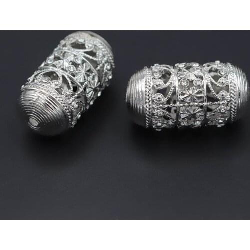 10pcs Crystal Paved Hollow Metal Spacer Beads Charms Beading Hole 2.5mm DIY Jewelry Findings for Dubai Men Women Jewelry Set