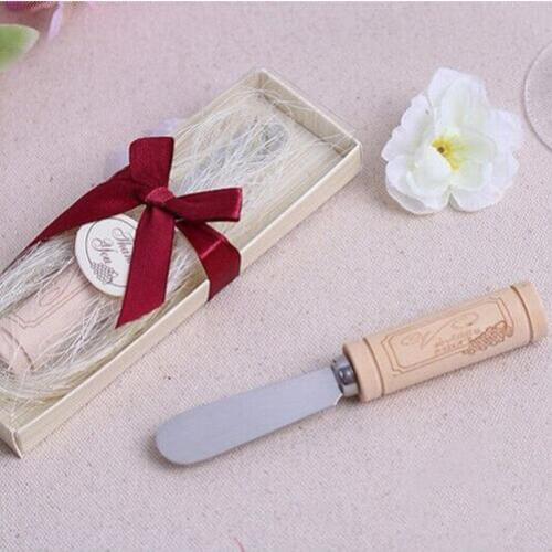 100 PCS/LOT Vintage reserve Stainless Steel Cheese Spreader with Wine Cork Handle Bridal Shower Wedding favors Free shipping