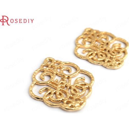 34889)6PCS 28x23MM 24K Gold Color Brass Curled Pattern Connect Charms Pendants High Quality Diy Accessories Jewelry Findings