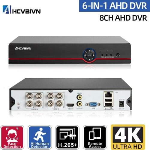 4K H.265 HEVC 8CH Face Detection CCTV DVR For 8MP/5MP/4MP ONVIF IP Camera 6 In 1 metal Case Simulation Video Recorder P2P