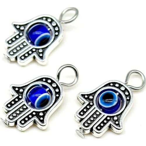 8pcs 2 Colors 13x20mm Antique Gold & Antique Silver Color Hamsa Hand Palm Charm Pendant DIY Jewelry Findings Accessories