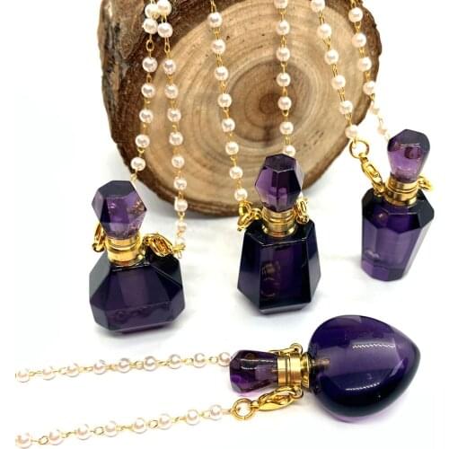 Natural Stone Perfume Bottle Necklace Ladies Necklace Pendant Two Hole Pendant Aromatherapy Bottle Essential Oil Bottle
