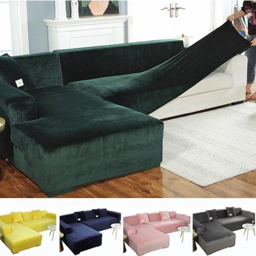 Velvet Plush L Shape Sofa Cover Living Room Elastic Furniture Non-slip All-inclusive Slipcover Chaise Corner Stretch Sofa Cover