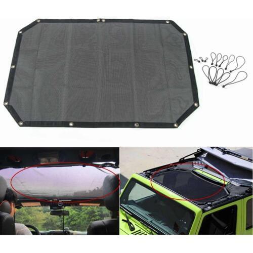 Black Nylon Sunshade Roof Mesh Top Cover Sun Shade UV Protection For Jeep For Wrangler JK 2 Door 2007-2017 With Storage Bag