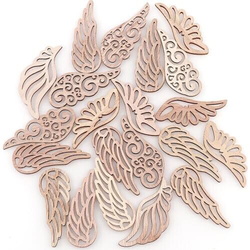 40Pcs Wood Color Mix Wing Shape Wood Chip Decorative Embellishments Crafts For DIY Wedding Handmade Graffiti Buttons