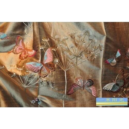 Customized luxury high precision butterfly embroidered silk fabric sofa floating window cushion pillow bed head curtain fabric