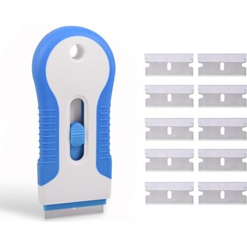 FOSHIO Dust Cleaning Tool Razor Scraper+10pcs Blade Oven Window Tint Film Car Sticker Remover Vinyl Wrap Squeegee Glass Cleaner