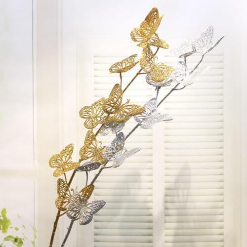 Artificial Butterfly Flower Golden Flower Home Wedding Scrapbooking Decorative Christmas Decorative Fake Flower
