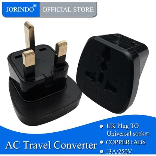 JORINDO 13A 250V British 1-turn-2 travel adaptor plug universal socket converter for UK Hong Kong Singapore Malaysia