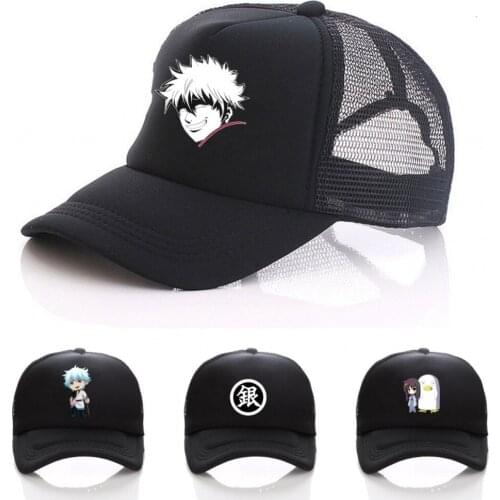Japan anime Gintama Curved Caps women men Summer Mesh hat Snapback Trucker Hip Hop Cartoon cosplay Print Cap