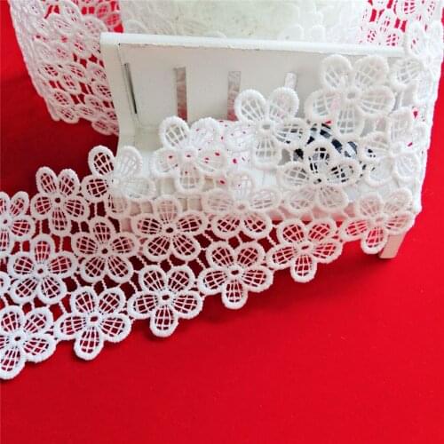 1Yd White Flower Milk silk Lace Trim Embroidery DIY Wedding Dress Clothing Craft