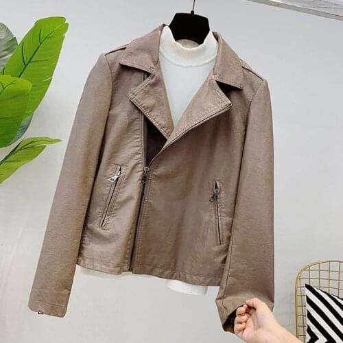 Spring Autumn Short Slim Faux Leather Jacket Women Washed PU High Quality Leather Biker Jacket Casual Plus size Female Outwear