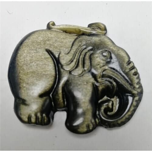 Healing Quartz Crystals And Minerals Gemstones Carved Original Golden Obsidian Necklace Pendant Elephant Lucky Jewelry Gifts