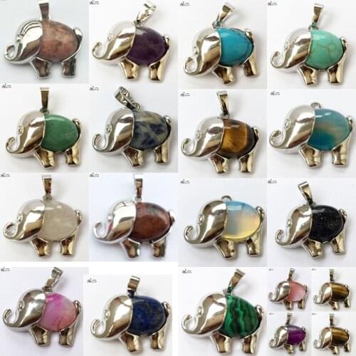 Malachite Opal Tiger Eye Aventurine Lapis Lazuli Carnelian Goldstone Blue Sand Crystal Unakite Elephant Pendant Bead WFH597
