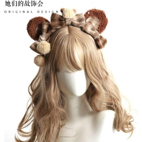 Bear Headband Bear Ears Hairpin JK Handmade Bow Headdress British Retro Plaid Japanese Hair Accessories Winter