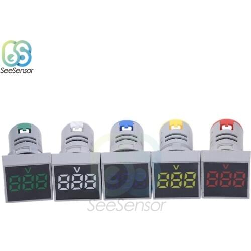 Mini 22MM AC 20-500V Voltmeter Square Panel LED Digital Voltage Meter Indicator Light Tester Red Blue Yellow Green White
