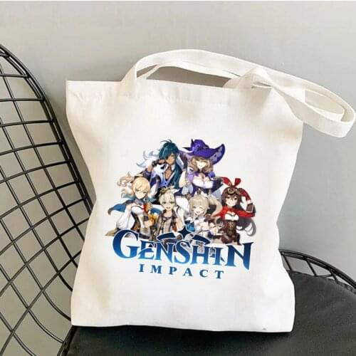 Genshin Impact Print Reusable Shopping Bag Women Canvas Tote Bags Anime Manga Printing Eco Bag Cartoon Shopper Shoulder Bags