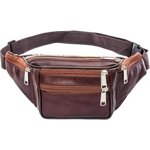 Fashion Men Genuine Leather Waist Bag Multi-pocket And Multiple Zipper Belt Bag Adjustable Belt Fanny Pack Shopping Phone Bags