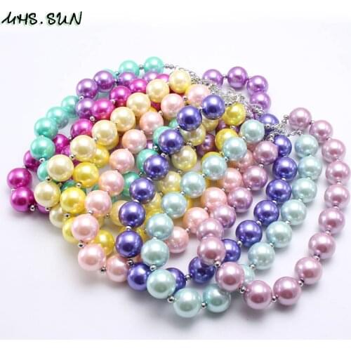MHS.SUN Fashion Pearl Chunky Beads Necklace For Girls Kids Pearl Beaded Necklace Colorful Chunky Jewelry Handmade 1Pcs